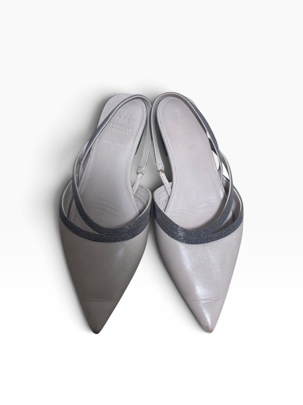 Brunello Cucinelli Monili Leather Slingback Flats 37.5